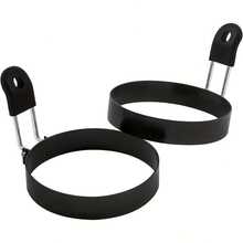 2pcs Silicone Handle Egg Rings, Egg Molds, Fried Egg Shaper Rings, Round Molds For English Muffins - Baking Cooking Molds, Suitable For Burgers, Breads, Eggs, Fried Eggs And Pancakes. Diameter 9cm/3.54inch Or 15cm/5.9inch Or 7.5cm/3inch - Black - View 10
