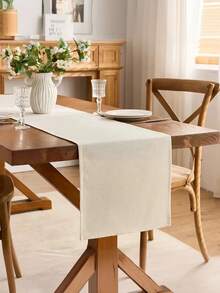1 pieza Camino de mesa minimalista japonés de unicolor, mantel largo beige claro, adecuado para mesa de comedor familiar, decoración de restaurante, decoración de cafetería de alojamiento - Multicolor - Ver 1