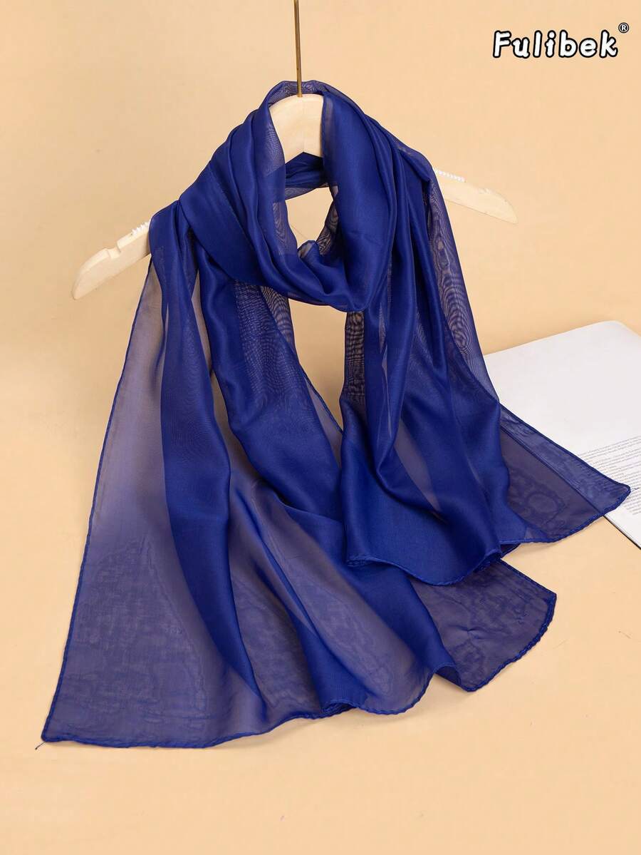 1 chiếc khăn choàng nữ bằng vải chiffon mỏng nhẹ, màu trơn, đa năng, thoáng khí, phụ kiện du lịch thường ngày, phù hợp mọi mùa, phụ kiện, ngày lễ. - Xanh đậm - Xem 1