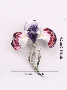 1PC "Elegant Iris Flower Enamel Brooch With Accents - Purple & White Gradient Vintage Women' Fashion Jewelry | Perfect Accessory For Dresses, Coats & Special Occasions " - Multicolor - View 6