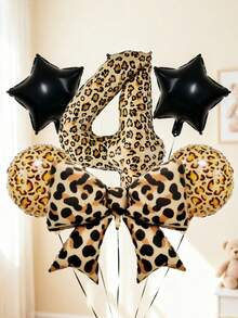 6pcs 40-Inch Number Balloon Set, Large Leopard Print Bow Foil Balloons, 18-Inch Leopard Print Round Balloons, Star Balloons, Large 0-9 Number Balloons, Suitable For Birthday Party, Animal Theme Party, Baby Shower Decoration - Multicolor - View 4