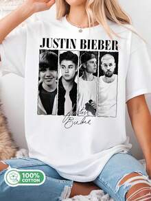 JJustin Bieber Eras Bootleg Cotton T-Shirt, White Oversized Fan Tee - White - View 6