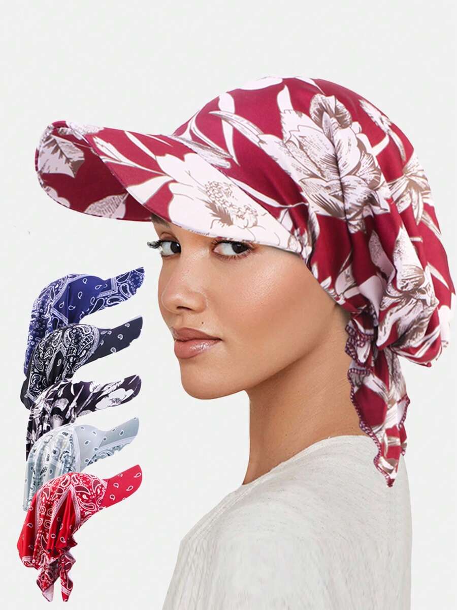 1pc Women's Wide Brim Headscarf Hat, Outdoor Sun Protection Hijab Turban, Suitable For Daily Use - Multicolor - View 1