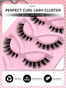 GROINNEYA 7 Pairs Manga Look Fluffy Eyelashes Natural Look Volume Lashes Curly Wispy Soft Thin Clear Band Lashes For Daily Party Dating Makeup Use - 黑色 - 查看 4