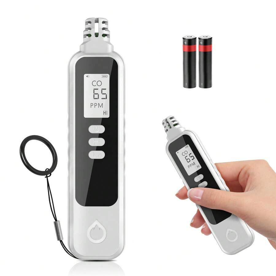 Battery Operated Handheld Carbon Monoxide Detector, Portable CO Gas Monitor With Audible Alarm, LCD Real-Time Display And Low Battery Reminder, Compact Tester For Home, Camping, Travel And Outdoor Use - White - View 1