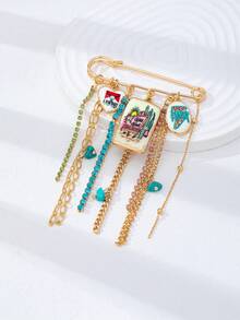 1/4Pcs Western Cowgirl Tassel Brooch Pins Set - Gold Plated Turquoise & Enamel Cactus Cowboy Safety Pin Brooches For Women, Southwestern Jewelry - Multicolor - View 3