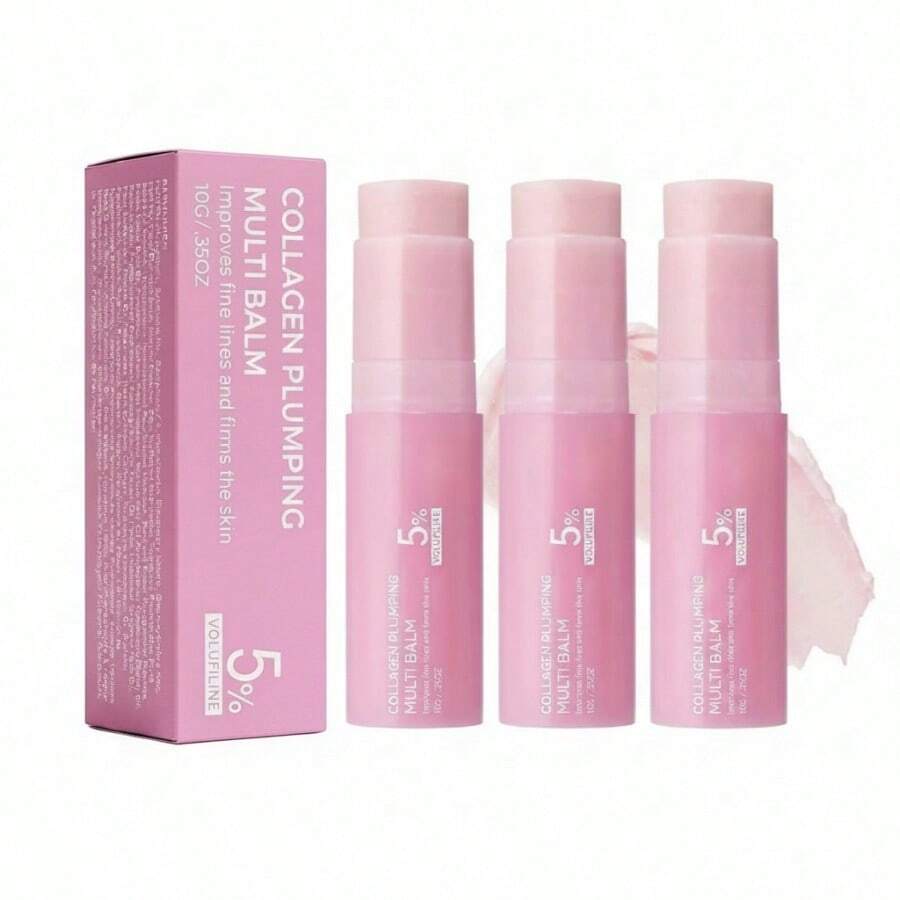 Pink Collagen Volume Multi Balm | All In One Volufiline, PDRN, NAD Stick For Youthful-Looking, Helping Look Of Fine Lines, Firming Care, Anti-Aging Care | For Under-Eyes, Neck, Forehead (3 Pcs) - 3 Pcs - View 1