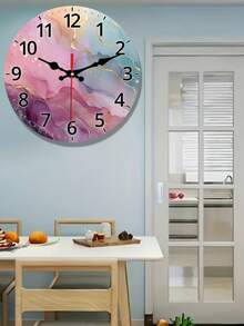 Reloj de pared redondo de madera con diseño abstracto de acuarela, decorado con colores rosa, azul, amarillo y dorado, adecuado para cocina, dormitorio, sala de estar, escalera, lavandería. Pilas no incluidas. - Multicolor - Ver 8