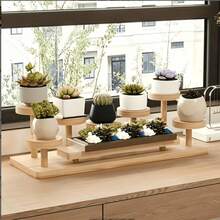 Estantería de almacenamiento de escritorio de madera minimalista de varios niveles para el hogar, soporte para decoración de figuritas y exhibición de plantas en maceta - Ver 3