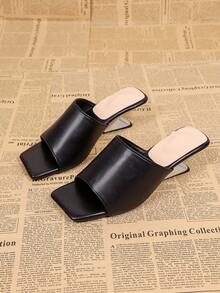 Giày sandal cao gót mũi vuông màu đen dành cho nữ, kiểu dáng hở gót, tiện dụng. - màu đen - Xem 2