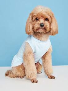 1 pieza Vestido de camiseta con pliegues, volantes en el bajo, vestido sin mangas para mascotas perros y gatos, primavera/verano - Celeste - Ver 5