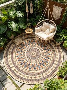 1 pièce Tapis rond bohème mandala - couleurs bleu, beige et marron, convient pour le patio extérieur, le salon, la chambre à coucher, la table à manger, le bureau - convient pour la fête des mères, Pâques, la décoration de printemps, la décoration extérieure, tapis rond, style bohème, convient pour la décoration de la chambre à coucher et du salon, utilisation intérieure, tapis décoratif, décoration de chambre, petit tapis, tapis, décoration de la maison - Multicolore - Voir 18