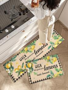 1/2 piezas Juego de Alfombrillas de Cocina con Patrón de Limón, Alfombra y Tapete de Cocina, Antideslizante Lavable, Alfombra Pasillera Estilo Bohemio Granja, Respaldo de Goma, Accesorios de Decoración de Cocina - Multicolor - Ver 5