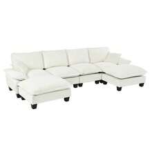 Modular Corner Sofa, U-Shaped Cloud Sofa With Sailboat Design, 6-Seater Sofa In Comfortable Chenille Fabric With Removable Ottomans For Living Rooms And Apartments, Black - Black - View 5