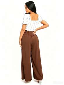 Women's Wide-Leg Pants With Pockets, High Waist,  Fashion, Beautiful, Great Shipping! - 鏽棕色 - 查看 2