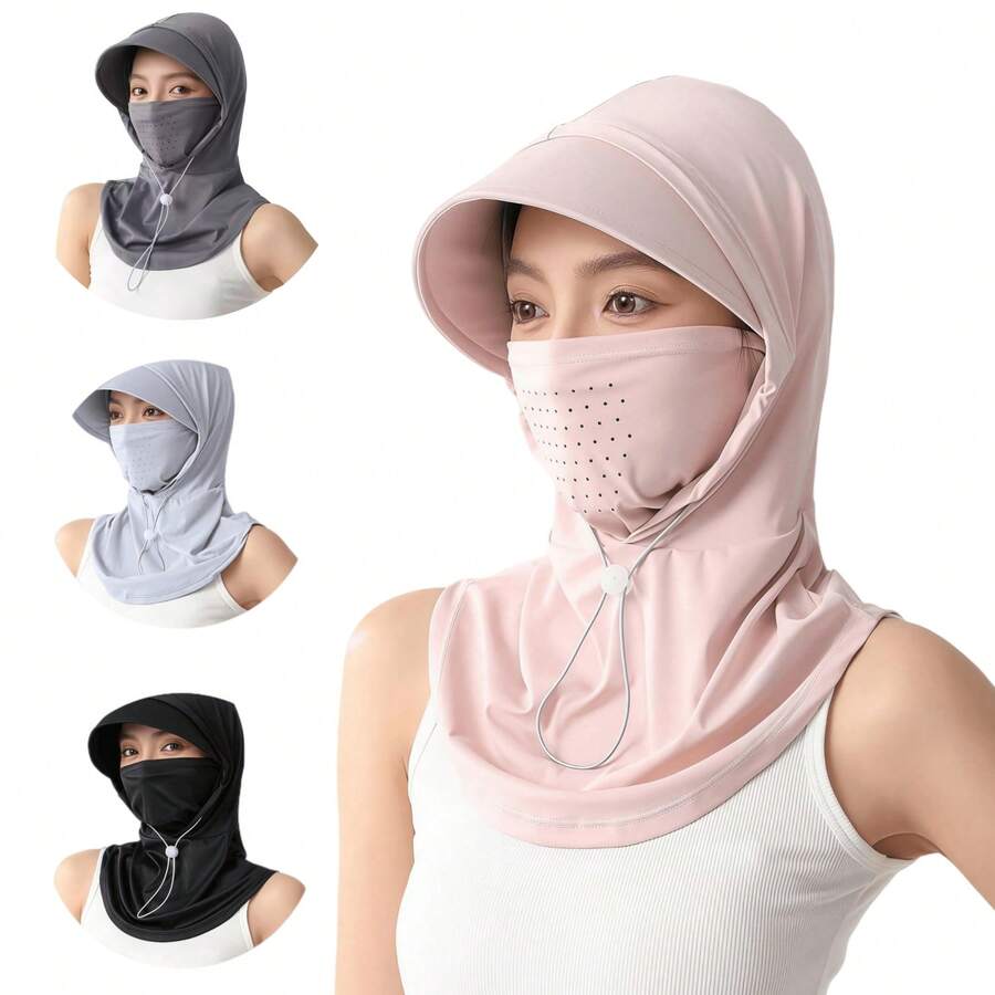 1pc 3-In-1 High SPF Ice Silk Balaclava, Extended Brim Full Face Neck Gaiter, Breathable For Cycling Hiking Outdoor, Cooling & Windproof - Multicolor - View 1