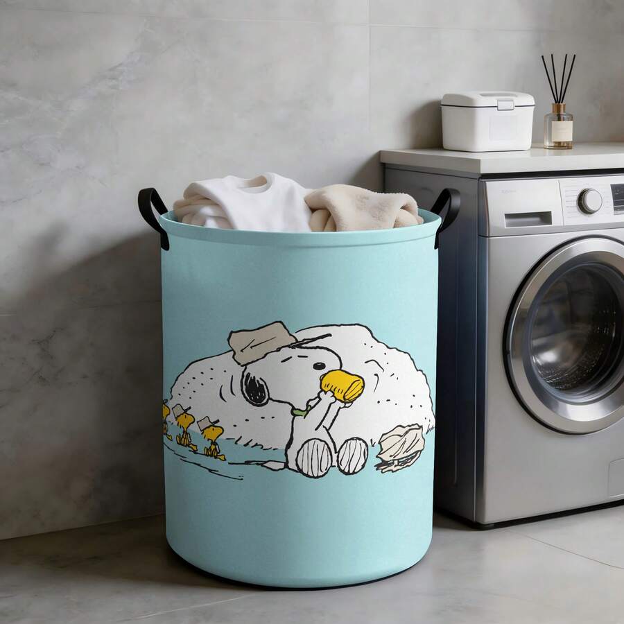 Miniso Peanuts Snoopy Beagle Scouts Print Laundry Basket Collapsible Storage Bin With Handles,Organizer For Laundry Room, Bedroom & Room - Multicolor - View 1