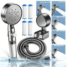 5-Setting High Pressure Handheld Shower Head Set - Detachable Shower Head With On/Off Switch, 4 Replacement Filters, Stainless Steel Hose And Adjustable Bracket Suitable For Hard Water - Shower Set - View 2