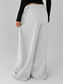 1pc Girls' Loose Bow Print Straight Leg Pants, Warm For Spring, Autumn And Winter - Grey - View 4