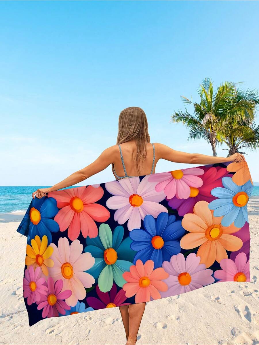 1 PC Floral Print Microfiber Beach Towel Tropical Style Rectangle Super Absorbent Quick Dry Lightweight Towel For Beach Swimming Pool Summer - Pink - View 1