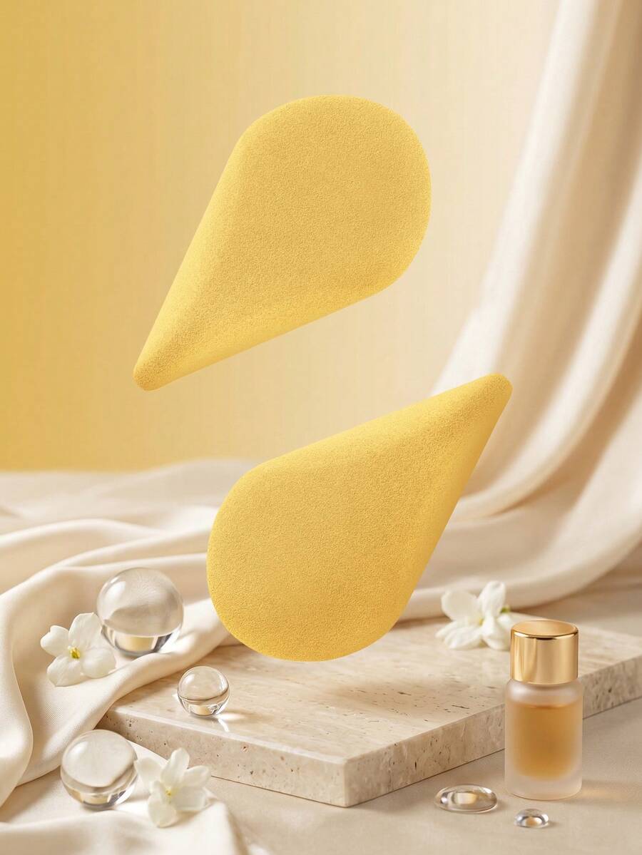 MAANGE 1 pieza Mini borla con felpa, de uso seco y húmedo, portátil, adecuada para viajes, accesorios de maquillaje, esponja de maquillaje, borla de maquillaje en polvo, esencial de viaje, regalo - Amarillo - Ver 1