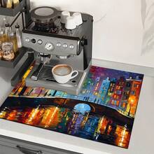 1pc Amsterdam Landscape Pattern Printed Absorbent Dish Drying Mat, Home Decor, Espresso Machine Countertop Absorbent Mat, Sink Drain Mat, Soft Faucet Absorbent Mat, Sink Cup Mat, Kitchen & Bathroom Accessories - Multicolor - View 9