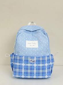 Casual Large Capacity Plaid Patchwork Side Pocket Drawstring Closure Fashionable Backpack, Suitable For School, Classes, Work, Shopping, Travel, Back To School Season - Multicolor - View 15