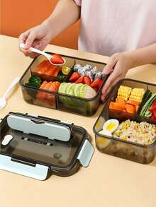 Hộp cơm Bento trong suốt kèm dụng cụ, dùng được trong lò vi sóng, hộp cơm chia ngăn phong cách Dopamine, di động cho nhân viên văn phòng và học sinh - Nhiều màu - Xem 8
