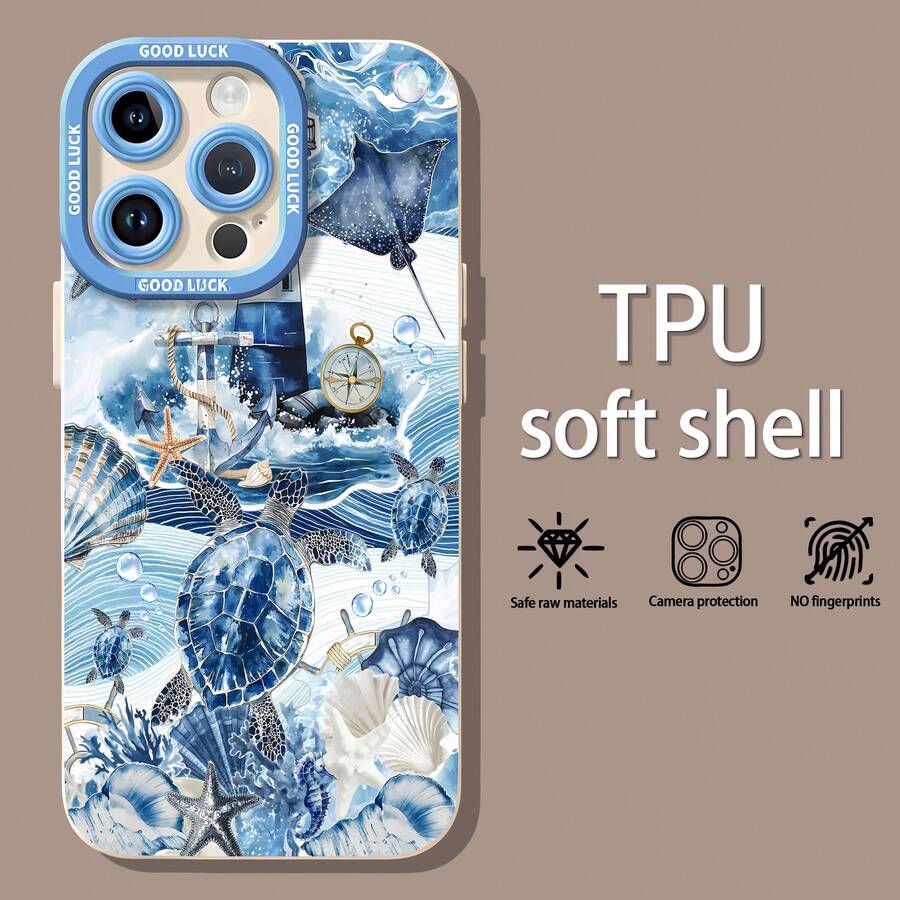 Funda para teléfono con temática oceánica, con tortugas, un faro y conchas, compatible con fundas para teléfonos , Apple, VIVO, OPPO, , Transsion, ,  y Honor. Hecha de material TPU, tiene protección contra golpes y caídas. Es un excelente regalo para amigos y familiares. - Blanco - Ver 1