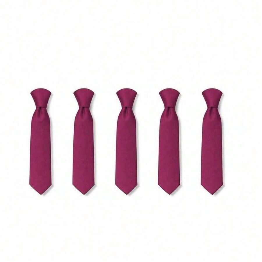 Set Of 5 Light Gray Formal Ties For Groomsmen, Weddings, Events, And Conferences - 玫瑰紅 - 查看 1