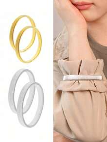 2/6pcs Elastic Metal Shirt Cuff Links, Anti-Slip Long Sleeve Fixer, Unisex - Multicolor - View 5