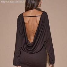 Yunuo Menswear Vestido mini de manga larga, cuello en V profundo, suelto, de color marrón/café sólido, adecuado para cóctel, cita romántica, reunión, evento formal, dama de honor, salida nocturna, Halloween, Navidad - Blanco - Ver 6