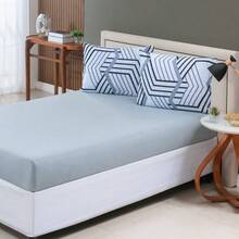 Single Bed Sheet Set, Printed, 100% Cotton Jersey Knit, With Elastic, 2 Pieces - 幾何的 - 查看 2