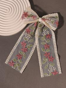 1件復古森系刺繡蕾絲蝴蝶結髮飾頭飾 - 彩色 - 查看 7