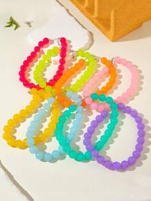 1pc Multicolor Acrylic Dopamine Beaded Necklace, Fashionable Fresh Candy Color Versatile Accessory For Daily Wear, Party, Gathering (Bead Quantity Random) - Light Blue - View 4