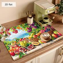 1 pieza Estera de secado de platos, Estera para máquina de café, Almohadilla de drenaje de alta absorción, Adecuada para cocina, mesa de comedor, cafetería, con elegante patrón de frutas y paisaje marino, Absorción rápida de agua, Mantiene la superficie limpia, Artículo doméstico práctico, Estera de drenaje multiusos, Regalo para el hogar, Decoración de mesa - XYLSD-427 - Ver 4