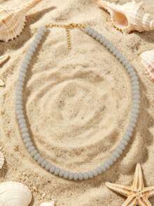 1pc European And American Bohemian Simulated Stone Abacus Beaded Short Necklace, Stainless Steel Accessories, Suitable For Holiday And Beach - Handmade Beaded Faux Stone Stainless Steel Necklace - View 25