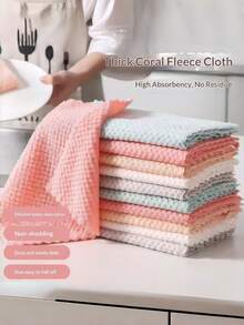 5/10pcs 25*25cm Coral Fleece Cleaning Cloths, Thickened Pineapple Plaid Mixed Color Handkerchiefs, Super Absorbent Oil-Proof Lint-Free Reusable Kitchen Cleaning Towels, Suitable For Home Bathroom Daily Cleaning All Seasons - Multi-color Mixed Packaging - View 3
