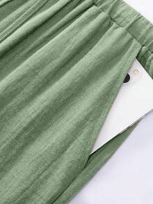 Women's Lightweight Breathable Loose Pants, High-Waisted Wide-Leg Design, Ideal For Beach Vacation And Casual Daily Wear In Summer - Green - View 3