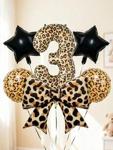 6pcs 40-Inch Number Balloon Set, Large Leopard Print Bow Foil Balloons, 18-Inch Leopard Print Round Balloons, Star Balloons, Large 0-9 Number Balloons, Suitable For Birthday Party, Animal Theme Party, Baby Shower Decoration - Multicolor - View 3