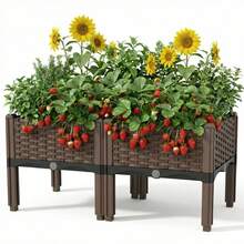 Heavy-Duty Square Raised Garden Planter Box With Drainage System & Drainage Holes - Thick Plastic Raised Bed Suitable For Balcony, , Outdoor Railing Box, Rectangular Flowerpot Planter For Vegetables, Herbs, Flowers, Lawn Care - 3 Grid - 查看 3
