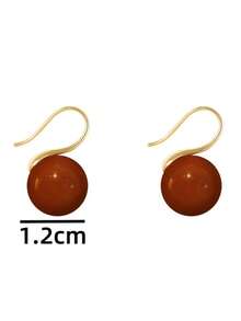 Elegantes pendientes colgantes de bola roja redonda, pendientes de gancho simples - Rojo - Ver 4