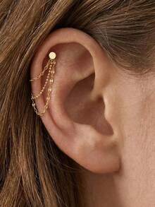 1 pièce Ensemble de boucles d'oreilles à chaîne triple couche en argent sterling 925, boucles d'oreilles à chaîne pendante pour piercing du cartilage, convient pour le port quotidien et les fêtes, hypoallergénique - Multicolore - Voir 3