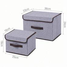 2 Foldable Fabric Organizer Boxes With Lids Home Clothing - Grey - View 2