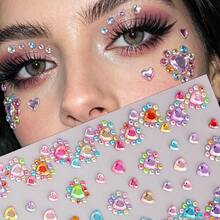1 Pc Y2K Self-Adhesive Heart Face Gems Stickers, Colorful Rhinestone Jewels, Festival Rave Carnival Party Cosplay Makeup Decor - Multicolor - View 8