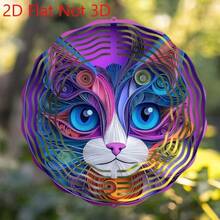 CIF BUY 3D Cat Metal Wind Spinner 10 Inch Weatherproof Outdoor Garden Art With Beads Unique Rotating Gift For Cat Lover Patio Decor Hook - 彩色 - 查看 1