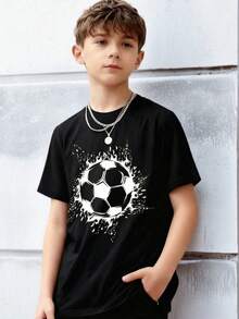 Camiseta casual de manga corta y cuello redondo con estampado, ideal para verano, para niños, niñas y adolescentes.Transpirable y absorbe la sudoración. - Marrón Chocolate - Ver 3