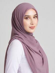 1 chiếc khăn vuông bằng vải chiffon màu trơn dành cho nữ, khăn quàng cổ thông thường phù hợp cho sử dụng hàng ngày, kích thước 110*110cm. - Màu tím - Xem 3