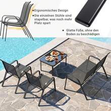 4-Piece Garden Furniture Set For 4 People, Outdoor Seating Group With 1 Garden Bench, 2 Chairs & 1 Glass Table, Weatherproof Textilene, Modern Lounge Balcony Furniture For Small Balconies & Terraces - 灰色 - 查看 4