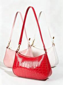 Bolso de Hombro para Mujer con Estampado de Cocodrilo, Elegante y para Uso Diario - Blanco 2 - Ver 3